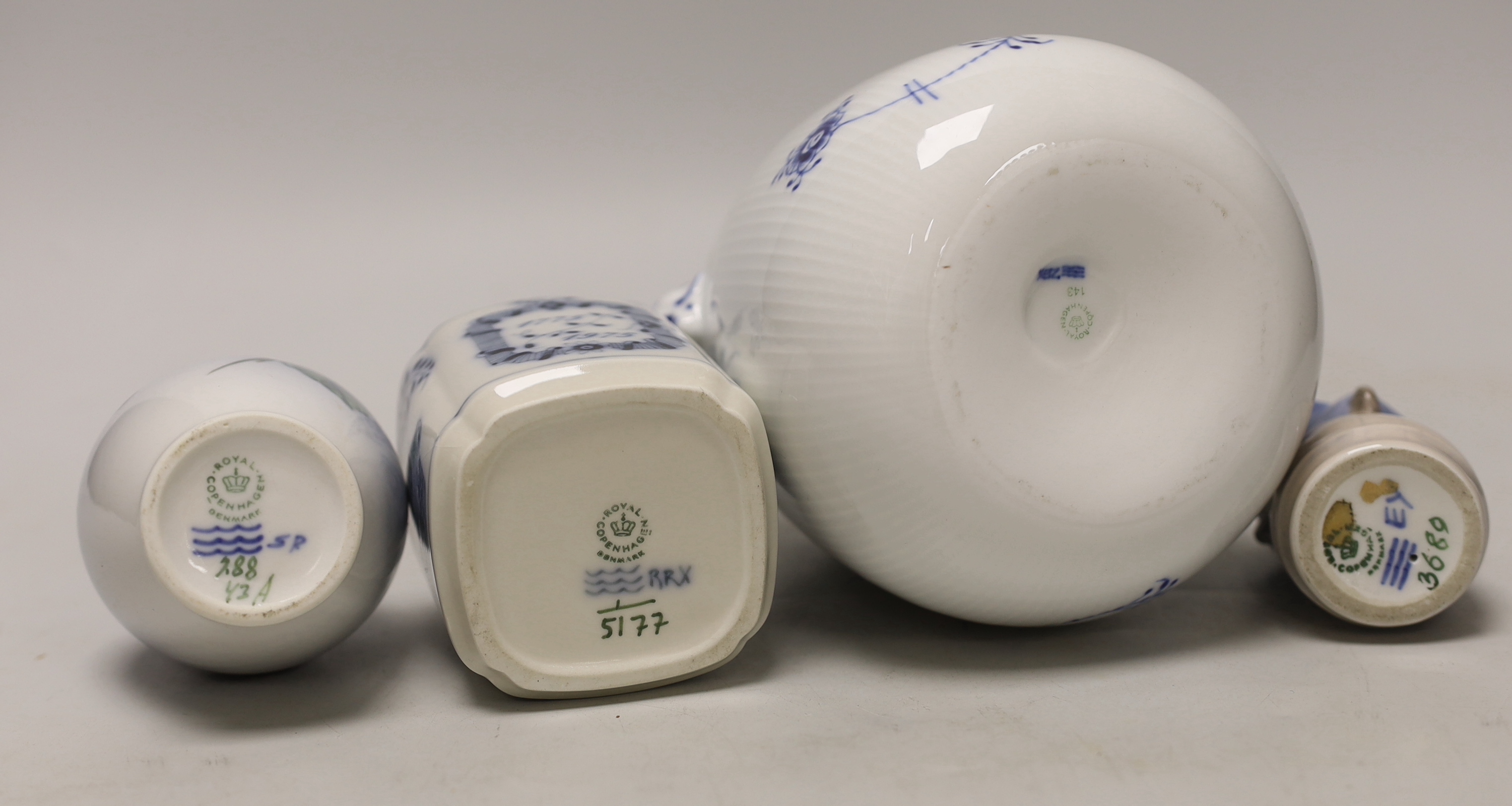A group of Royal Copenhagen porcelain including an onion pattern teapot